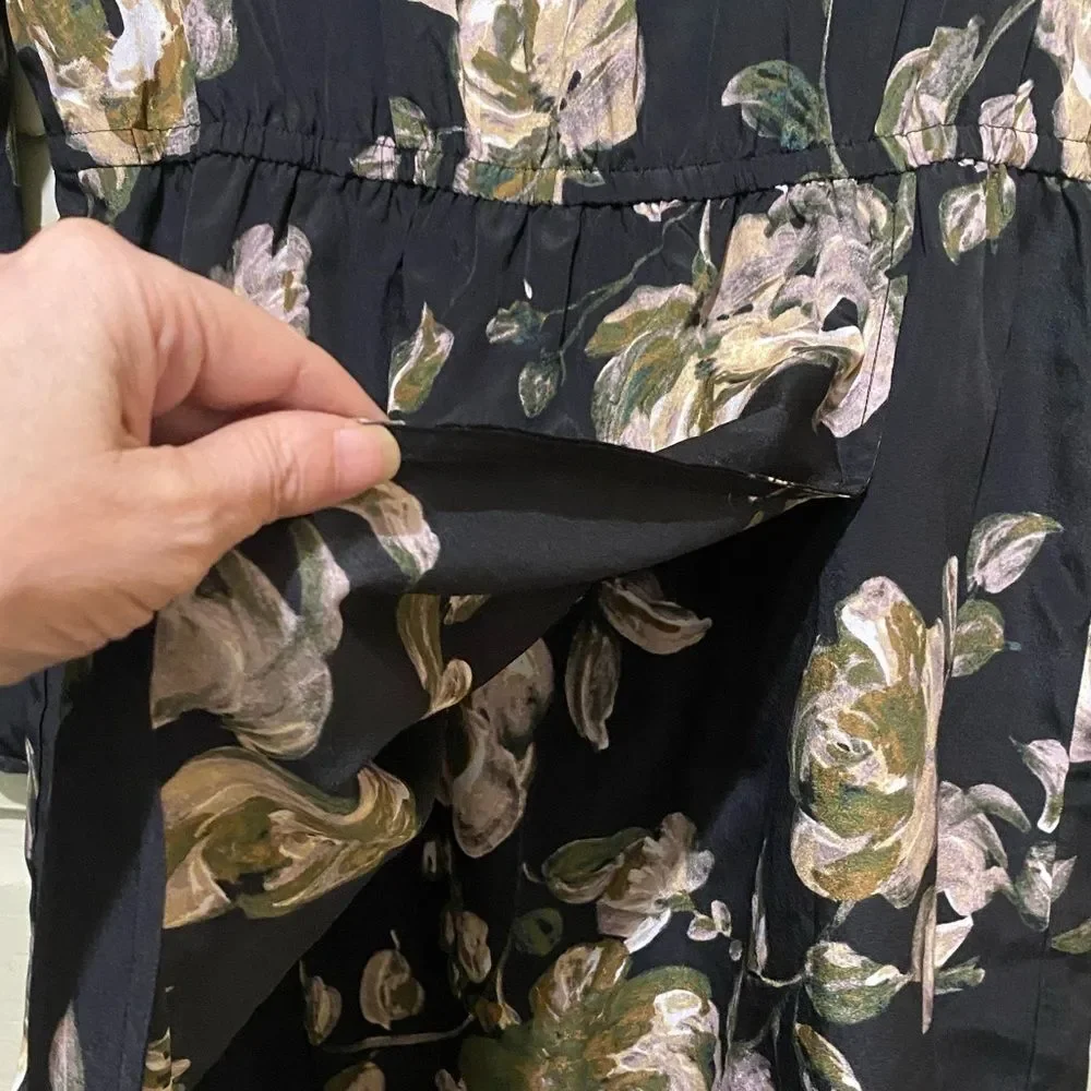 J. Crew Dark Floral Size‎ 8 Chiffon Dress Faux Wrap Tulip Hem Floral Watercolor